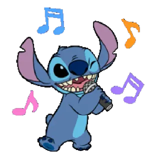 🎶 Stitch Stitch, Lilo & Stitch, Dessin animé, Musique, Micro, Extraterrestre whatsapp sticker