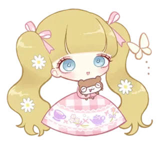 😃 可爱, 娃娃, 卡哇伊, 女孩, 蝴蝶, 卡通 telegram sticker
