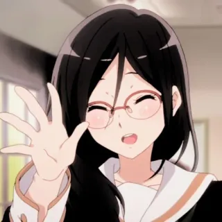 🍭 anime, girl, smile, glasses, waving whatsapp sticker