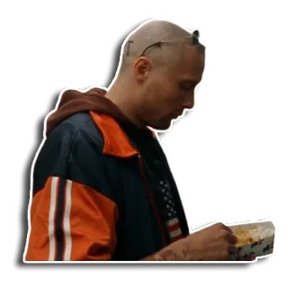 🍟 man, eating, food, jacket, bald telegram sticker