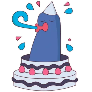 🎉 aniversário, bolo, festa, celebração, desenho animado, adesivo, chapéu de festa telegram sticker