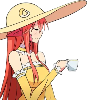 🐍 chica anime, té, sombrero, dibujos animados, pelo rojo telegram sticker