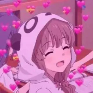💘 ragazza anime, cuori, carino, felpa panda, sorridente, cartone animato whatsapp sticker