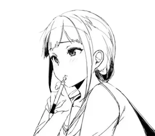 🤔 Anime, Meisje, Denken, Potlood, Tekening, Manga whatsapp sticker