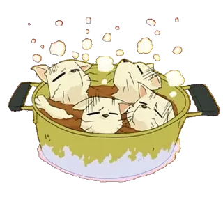 🍜 mèo, nồi, hài hước, anime, hoạt hình, nấu ăn telegram sticker