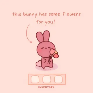 🍓 this bunny has some flowers for you! bunny, flowers, cute, kawaii, pastel, pink, animal, cartoon telegram sticker