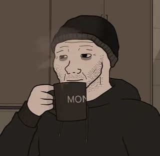☕ MON doomer, meme, wojak, tired, coffee, monday, depressed telegram sticker
