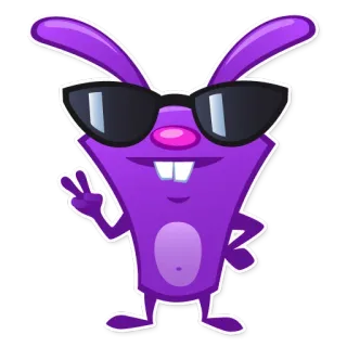 😎 мультфильм, кролик, фиолетовый, солнцезащитные очки, персонаж, животное, знак мира whatsapp sticker