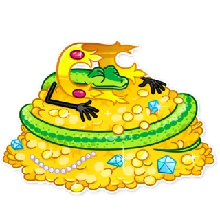 👑 dragão, cobra, ouro, tesouro, desenho animado, fantasia telegram sticker