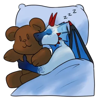😴 zzz dragón, dormir, oso de peluche, lindo, dibujos animados whatsapp sticker