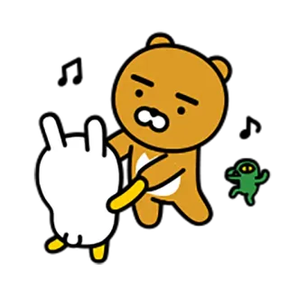 🎵 Ryan Ryan, Kakao Friends, desenho animado, fofo, urso, personagem telegram sticker