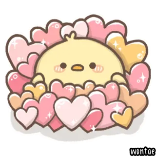 🐤 wontae poussin, coeur, mignon, dessin animé, kawaii, amour, doux telegram sticker