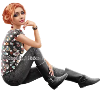 🤔 @Beautifulstickers mujer, sentada, botas, vaqueros, pegatina telegram sticker