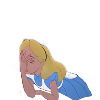 😫 Alice Alice in Wonderland 爱丽丝梦游仙境, 迪士尼, 卡通, 疲惫, 角色, 捂脸 whatsapp sticker