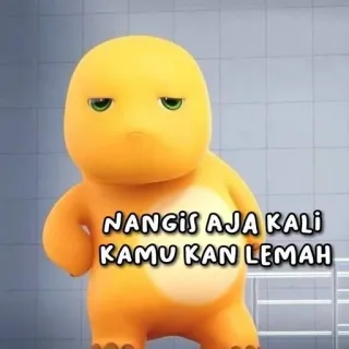 😏 NANGIS AJA KALI KAMU KAN LEMAH dinosaurier, cartoon, figur, süß, gelb, lahm telegram sticker