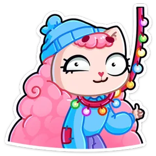 😕 gato, pegatina, dibujos animados, rosa, lindo, caprichoso, personaje telegram sticker