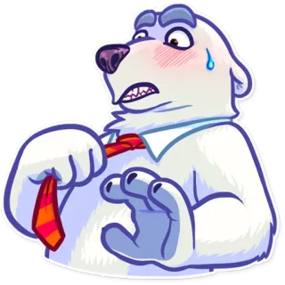 😳 oso polar, dibujos animados, preocupado, corbata, sudor, nervioso whatsapp sticker