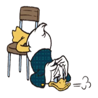 😔 Donald Duck dessin animé, canard, Disney, personnage, stressé, contrarié, assis telegram sticker