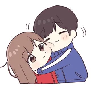 💙 anime, couple, hug, love, cute, cartoon whatsapp sticker