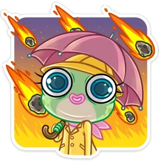 👌 meteor shower, cute, cartoon, umbrella, frog telegram sticker