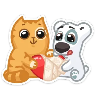💑 кот, собака, сердце, дружба, мультфильм, животное, милый whatsapp sticker