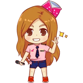 😀 Chibi, Garota, Piloto, Kawaii, Desenho animado, Aviação, Microfone whatsapp sticker