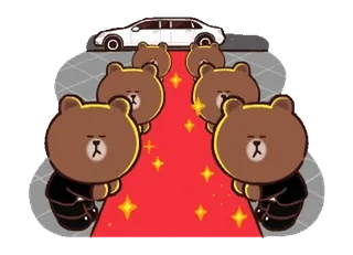 🤨 Brown Bear Urso pardo, Tapete vermelho, Limusine, Celebridade, Line Friends, Urso de desenho animado, VIP telegram sticker