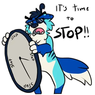 🕓 IT'S time to STOP!! parar, tiempo, meme, dibujo animado, furry, reloj, alarma, enojado telegram sticker