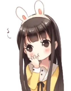 😗 动漫, 女孩, 卡通, 可爱, 兔耳朵, 亲吻, 女性, 卡哇伊 telegram sticker