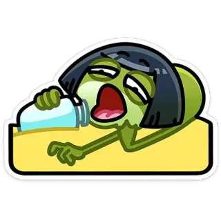 🥱 sticker, cartoon, drinking, tired, character, funny telegram sticker