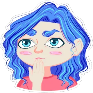 😏 tóc xanh, cô gái, sticker, hoạt hình, dễ thương, nhân vật telegram sticker