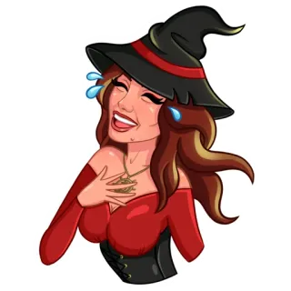 🤣 bruxa, halloween, fantasia, feliz, rindo, mulher, vermelho, chapéu telegram sticker