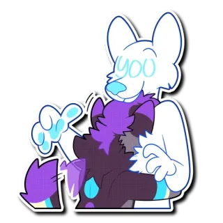 👨 you furry, hug, affection, anthropomorphic, white wolf, cartoon telegram sticker