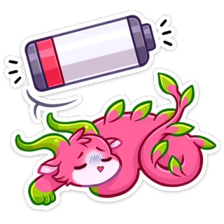 🪫 drago, batteria, batteria scarica, carino, rosa, esausto, assonnato telegram sticker
