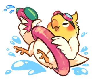 😝 oiseau, dessin animé, mignon, pistolet à eau, été, bouée whatsapp sticker