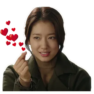 ❤️ Park Shin-hye actrice, coréenne, coeur avec les doigts, célébrité, femme, personne, manteau telegram sticker