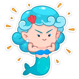 😳 putri duyung, kartun, laut, makhluk, karakter, stiker, biru, imut telegram sticker