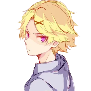 😠 anime, pelo rubio, ojos morados, personaje, dibujo telegram sticker
