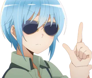 😎 Anime, Occhiali da sole, Personaggio, Capelli blu, Cartone animato, Ragazza telegram sticker
