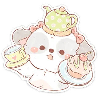 ☕ lucu, anjing, teh, teko, hidangan penutup, kawaii, binatang, ilustrasi telegram sticker