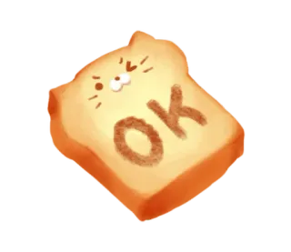 👌 OK ขนมปังปิ้ง, แมว, โอเค, อาหาร, น่ารัก, การ์ตูน whatsapp sticker
