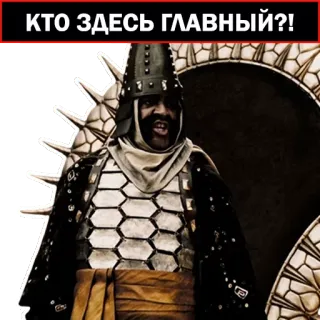 🖐 КТО ЗДЕСЬ ГЛАВНЫЙ?! personne, armure, russe, guerrier, chef, question telegram sticker