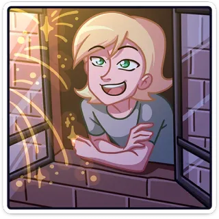 😃 Fenster, Cartoon, Person, Feuerwerk, Fröhlich, Feier telegram sticker