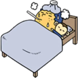 😷 ป่วย, เตียง, ปรอท, หวัด, ไข้หวัดใหญ่, ป่วย, ลิง, การ์ตูน telegram sticker