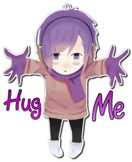 ❤ Hug Me Anime, Sticker, Roxo, Abraço, Fofo, Kawaii, Desenho animado, Cachecol telegram sticker