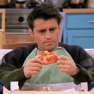 🤔 Joey Tribbiani Friends pizza, cibo, programma TV, sitcom, mangiare telegram sticker