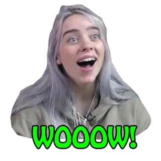 😃 Billie Eilish WOOOOW! Billie Eilish, นักร้อง, เพลง, คนดัง, ตื่นเต้น, ว้าว telegram sticker