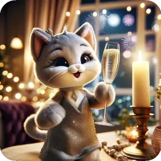 🎟 кот, праздник, Новый год, вечеринка, шампанское, милый, мультфильм telegram sticker