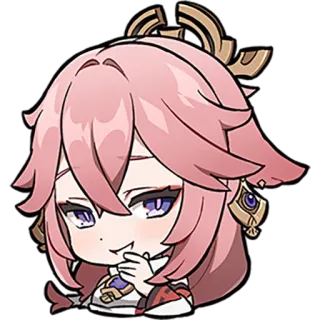 🤭 Yae Miko Genshin Impact anime, chibi, videogame, garota, cabelo rosa telegram sticker