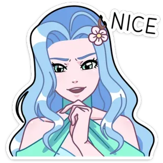 ☺ NICE mulher, cabelo azul, flor, desenho animado, personagem, legal whatsapp sticker